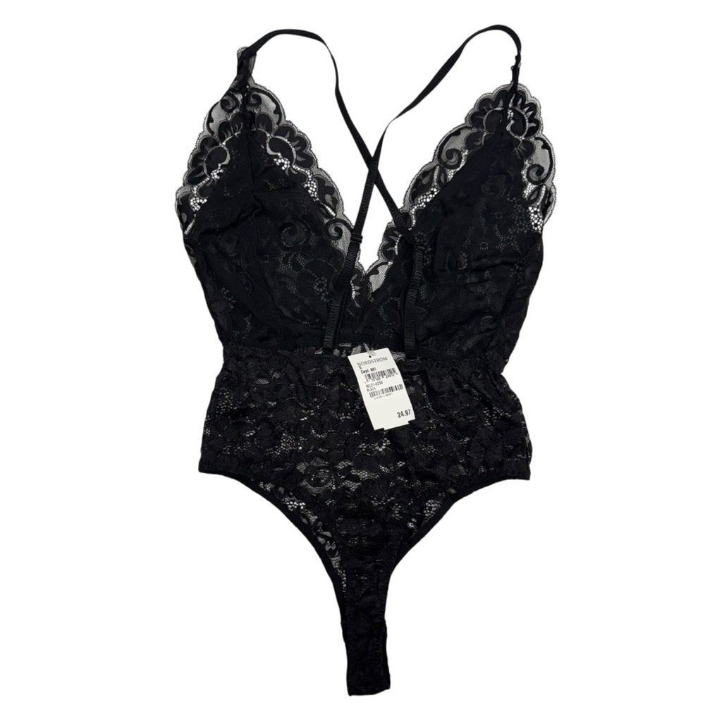 Wishlist Lace Bodysuit Halter Size S Black One Piece Thongs - Picture 4 of 9